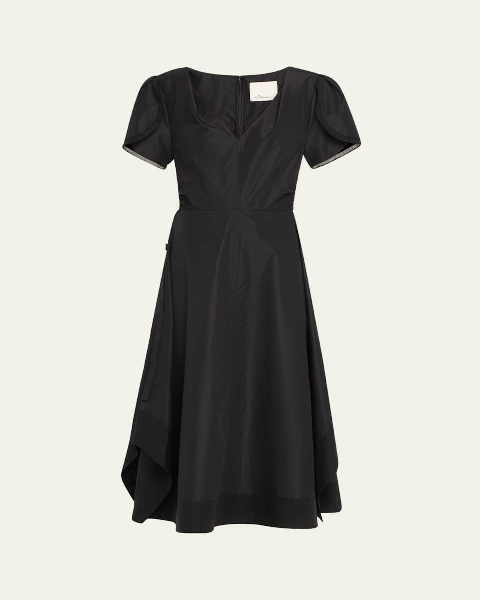 V-Neck Tulip-Sleeve Midi Dress